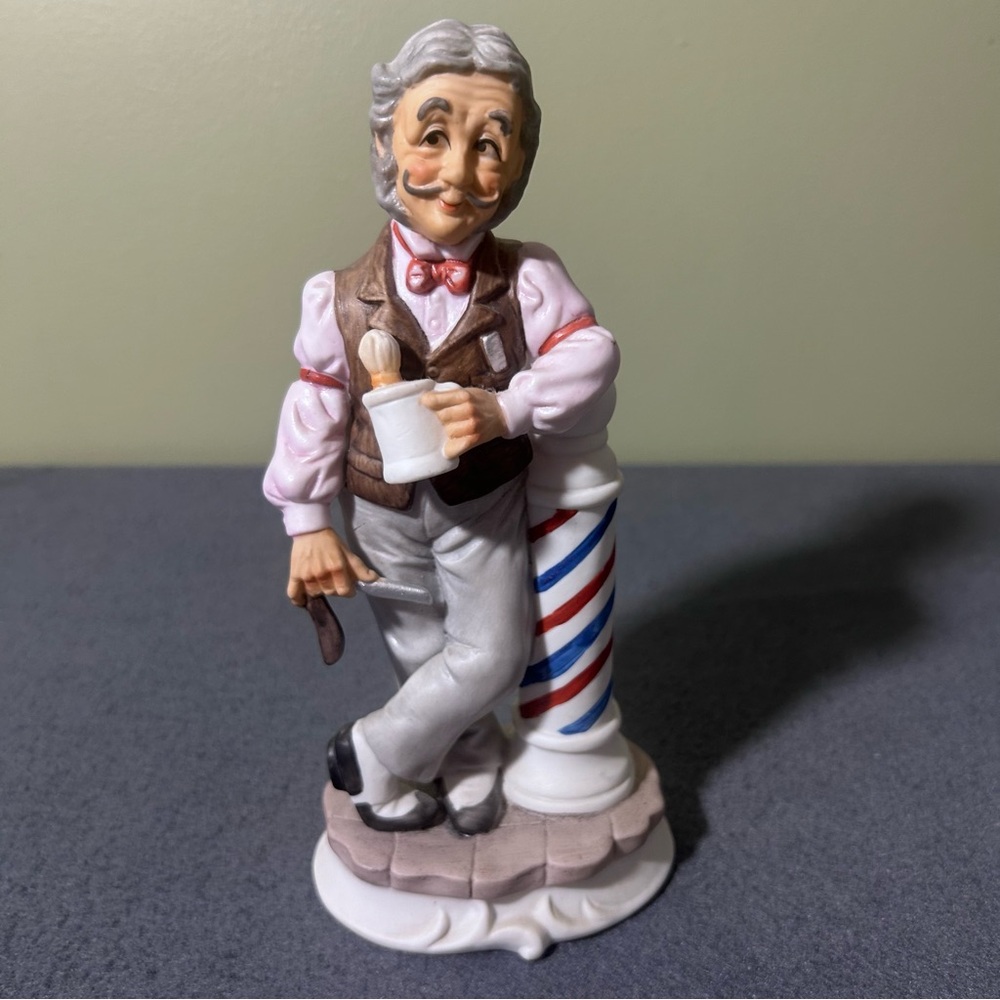 Barber Leaning On Barber Pole Porcelain Figurine LEFTON CHINA Hand Painted #2559